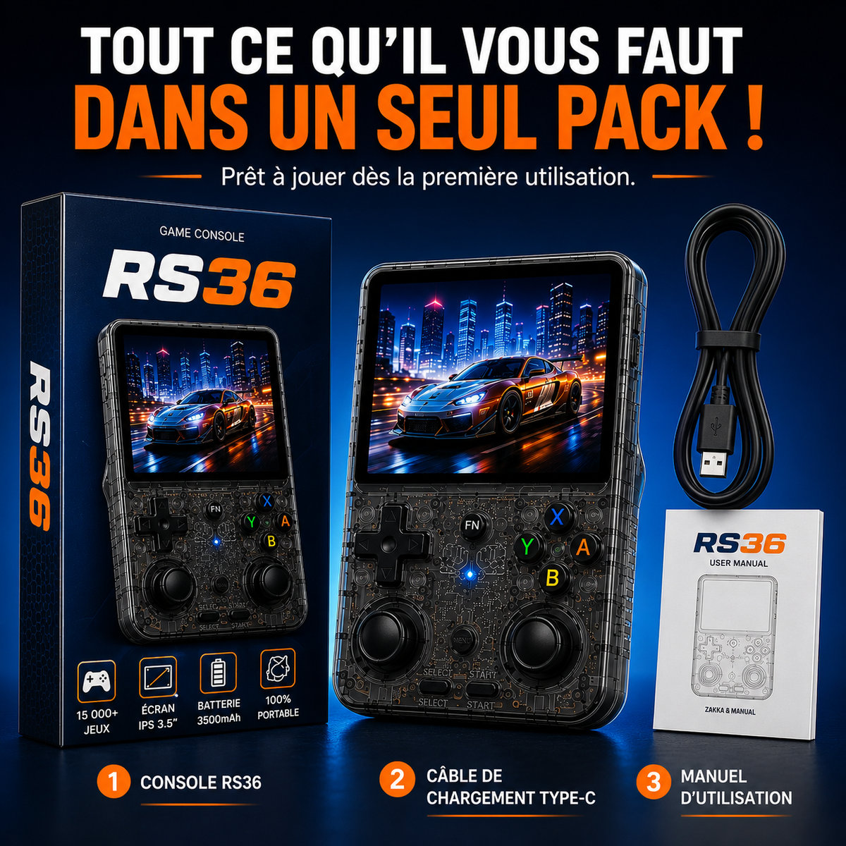 RS36 – Console de Jeux Rétro Portable | 15 000+ Jeux